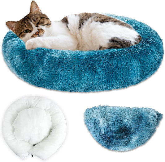 Small Cat Bed,Washable round Kitten Bed with Zip,Anti-Anxiety Fluffy Cat Beds & Furniture for Small Medium Large Dogs Cats