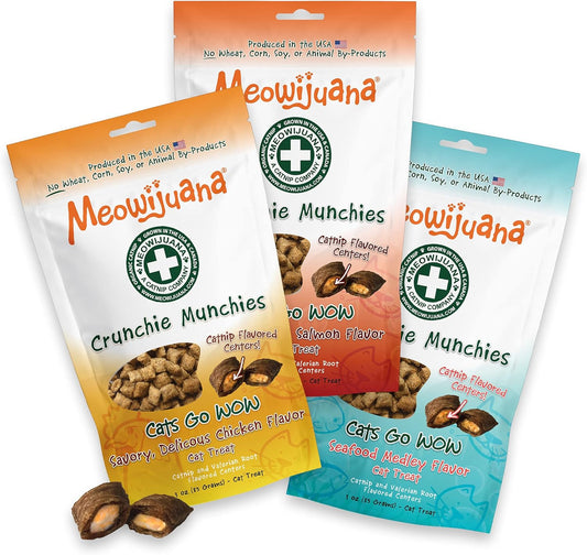 | Crunchie Munchie Bundle | Chicken and Fish Combo Pack | Organic Catnip Center | Grown in the USA | Promotes Cat Health | High Potency Cat Treats | Feline and Cat Lover Approved