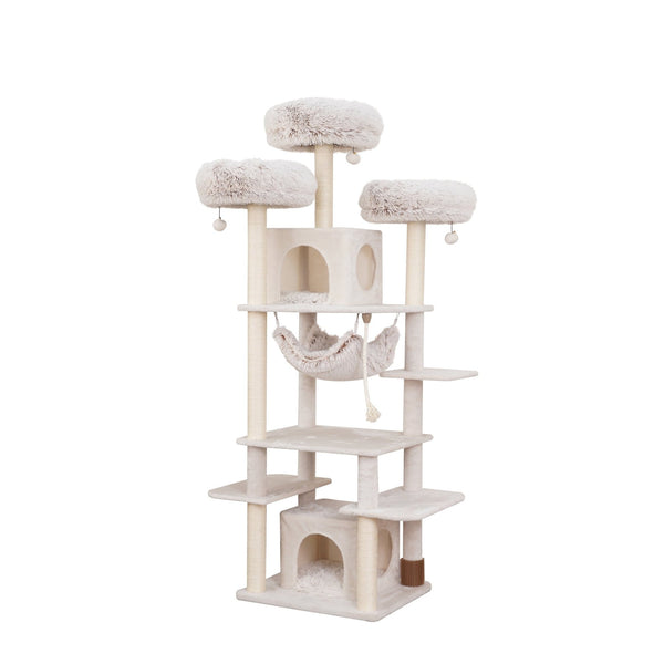 8 - Level 72.4" Cat Tree Sanctuary with Condos Hammock Perches Toys, Cream - Form&Fur