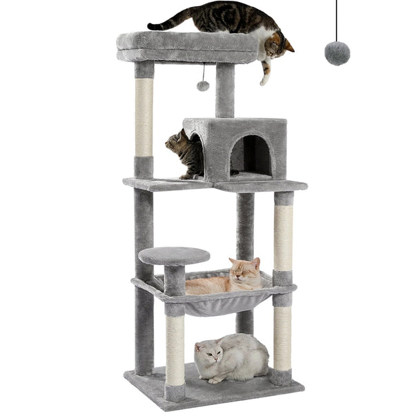 Cat Tree for Large Cats 56"Tall Cat Tower Condo with Scratching Post for Indoor Cats,Gray - Form&Fur