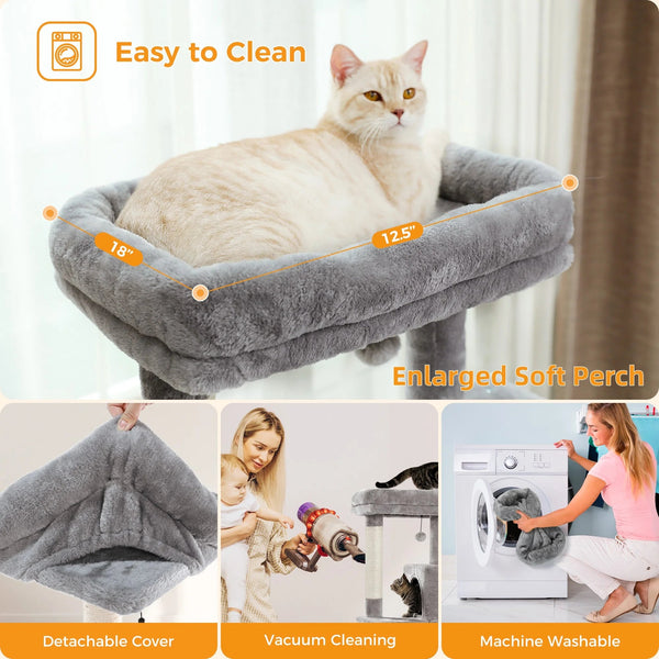 Cat Tree for Large Cats 56"Tall Cat Tower Condo with Scratching Post for Indoor Cats,Gray - Form&Fur