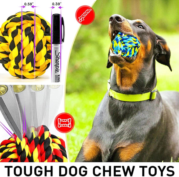 Dog Chew Toys for Aggressive Chewers, Dog Balls for Large Dogs, Heavy Duty Dog Toys with Tough Twisted, Dental Cotton Dog Rope Toy for Medium Dogs, 6 Pack Indestructible Chew Toys - Form&Fur