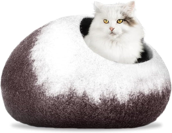 Handcrafted Felted Wool Cat Cave Bed for Cat and Kittens - Felted from 100% Natural Wool (Coffee Petals) - Form&Fur